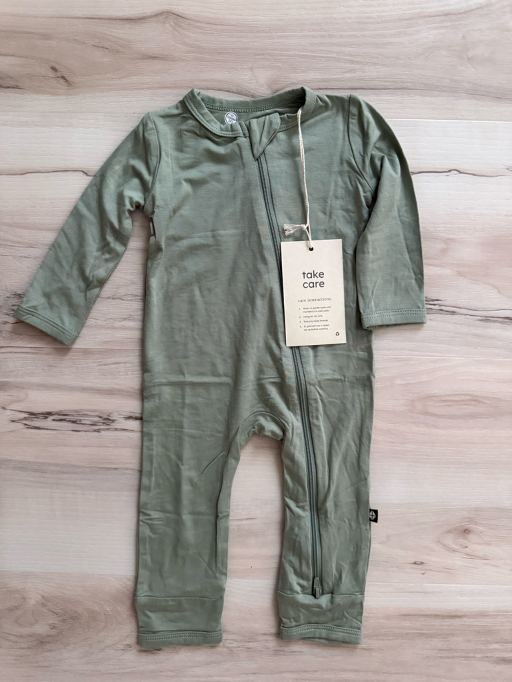Kyte BABY Olive Green Long-Sleeve Zippered One-Piece
